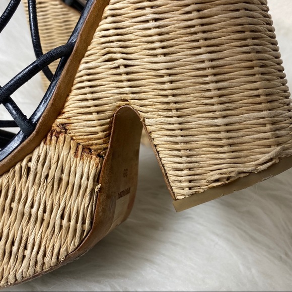 Prada Knotted Leather Wicker Platform Wedge Heels - Picture 6 of 14
